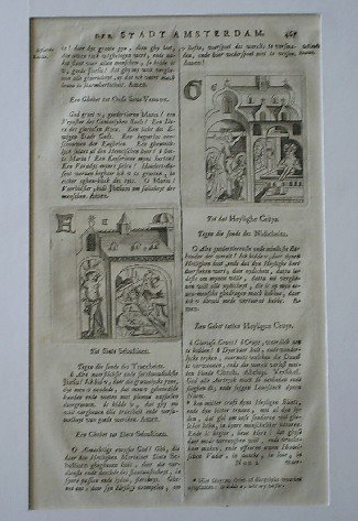 antique print (prent) - Stadt amsterdam. 2 gravures in passepartout. Sint Sebastiaan. Heilig kruis.
