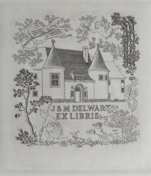 Severin, Mark. - Exlibris voor J. & M. Delwart.