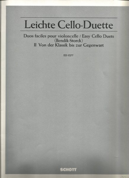 Bendik, Max en Klaus Storck (bew.) - Leichte Cello-Duette. Heft II: Von der Klassik bis zu Gegenwart. ED 5277