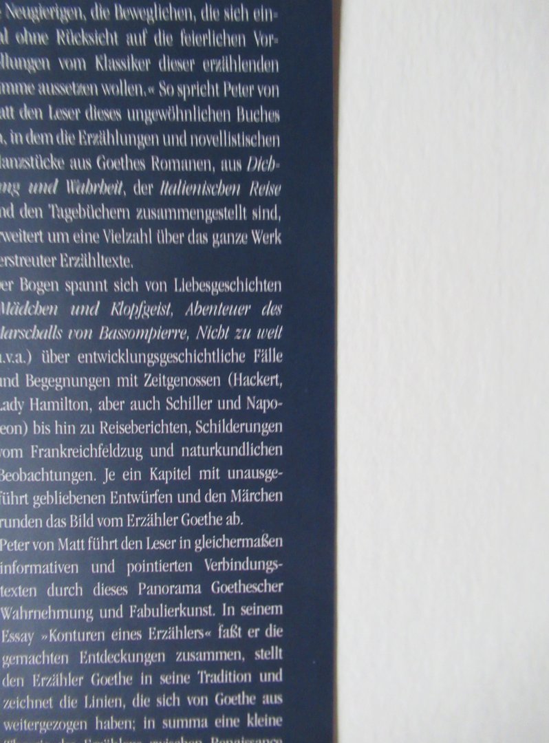 Goethe, JohannWolfgang von - Matt Peter von - Goethe erzahlt. Met Begeleittexten herausgegeven von Peter von Matt