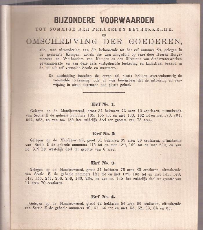  - Orde van verhuring omschrijving der goederen en bijzondere voorwaarden betrekkelijk de 98 Boerenerven der gemeente kampen.