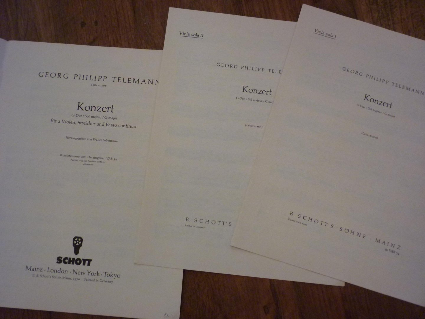 Telemann, Georg Philipp (1681-1767) - Concerto G-Dur; voor 2 violen, strijkers, basso continuo; Klavierauszug VAB 34 (herausgegeben von Walter Lebermann)