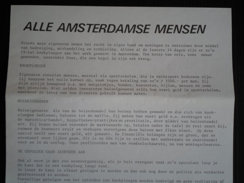 Pamflet Kraakbeweging - Alle Amsterdamse Mensen