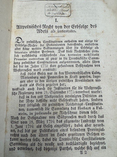 - Altpolnisches Recht von der Erbfolge des Adels ab intestatio./Uber die Gemeinschaft der Guter (...) Grossherzogthume Posen,/Uberzicht der neuen Gerchts Organisation im Grossherzogthum Posen (1834)..