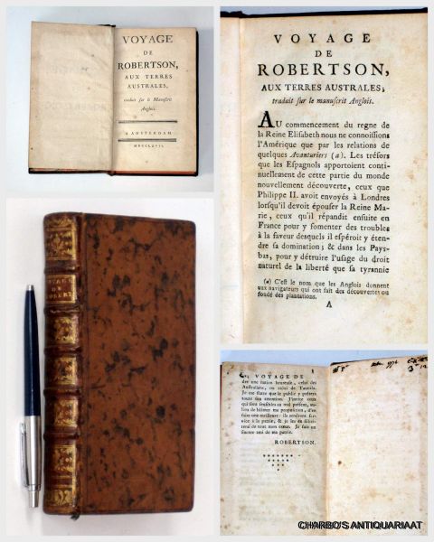 ANON., - Voyage de Robertson, aux Terres Australes, traduit sur le manuscrit Anglois.