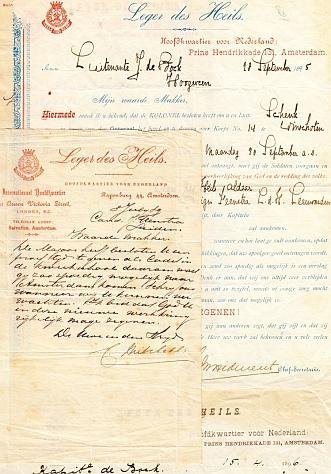 LEGER DES HEILS - Twaalf handgeschreven en getypte brieven op papier van het Leger des Heils, 1889-1918.