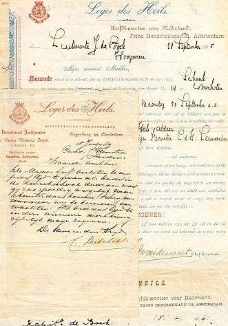 LEGER DES HEILS - Twaalf handgeschreven en getypte brieven op papier van het Leger des Heils, 1889-1918.