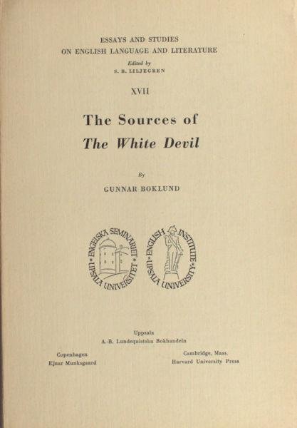 Boklund, Gunnar. - The sources of The White Devil.