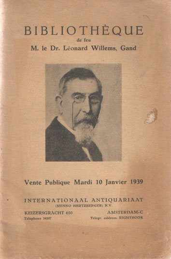 Hertzberger, Menno - Bibliotheque de feu M. le Dr. Leonard Willems, Gand. Vente Publique Mardi 10 Janvier 1939