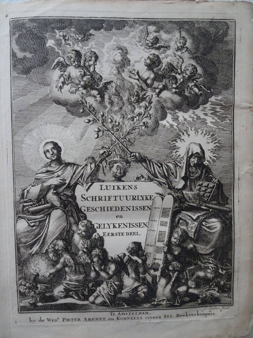 Luiken, Jan (Jan Luyken). - 14. De schriftuurlyke geschiedenissen en gelykenissen van het oude en Nieuwe Verbond; vertoonende drie honderd zeven en dertig konstige figuuren, verrykt met bybelse verklaaringen en stichtelyke verzen. (One volume of two.)