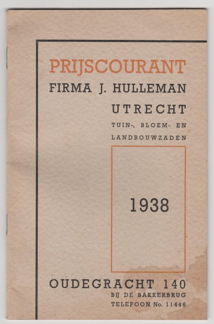  - Prijscourant Firma J. Hulleman Utrecht