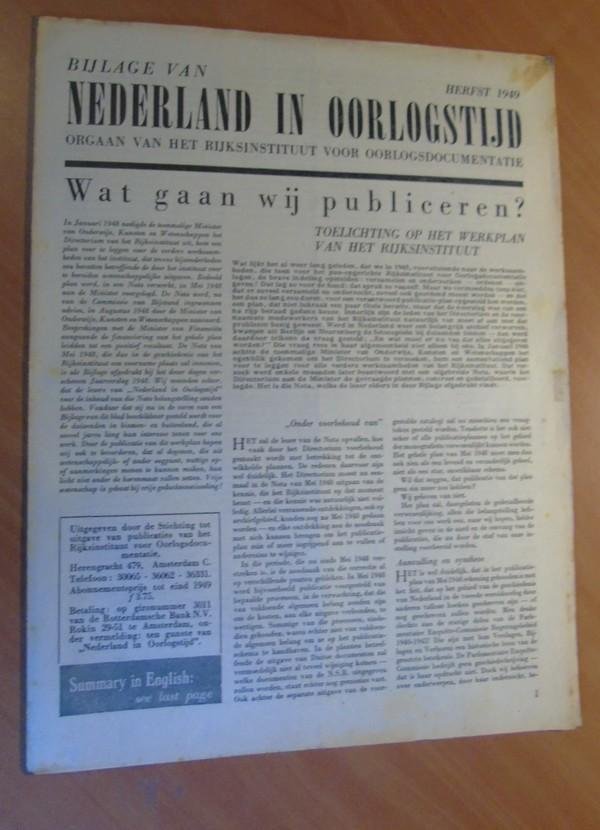 Rijksinstituut voor Oorlogsdocumentatie - Nederland in Oorlogstijd. Orgaan van het Rijksinstituut voor Oorlogsdocumentatie. Bijlage herfst 1949