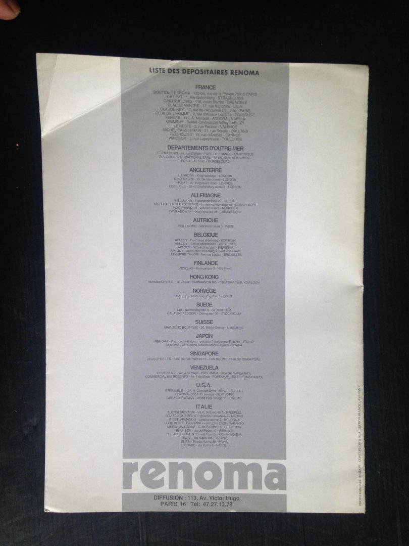  - Folder Renoma, Paris, mannenmode, Photo Randall Mesdon, Realisation Franck Lavenant