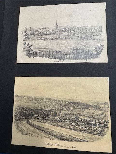  - ENGLAND, original pencil drawings--- Collection of 51 original pencildrawings on board, each 10x15 cm. attractive artisitic landscapes of English towns and countryside. Unfortunately unsigned. mid to late 19th century or perhaps very early 20t...