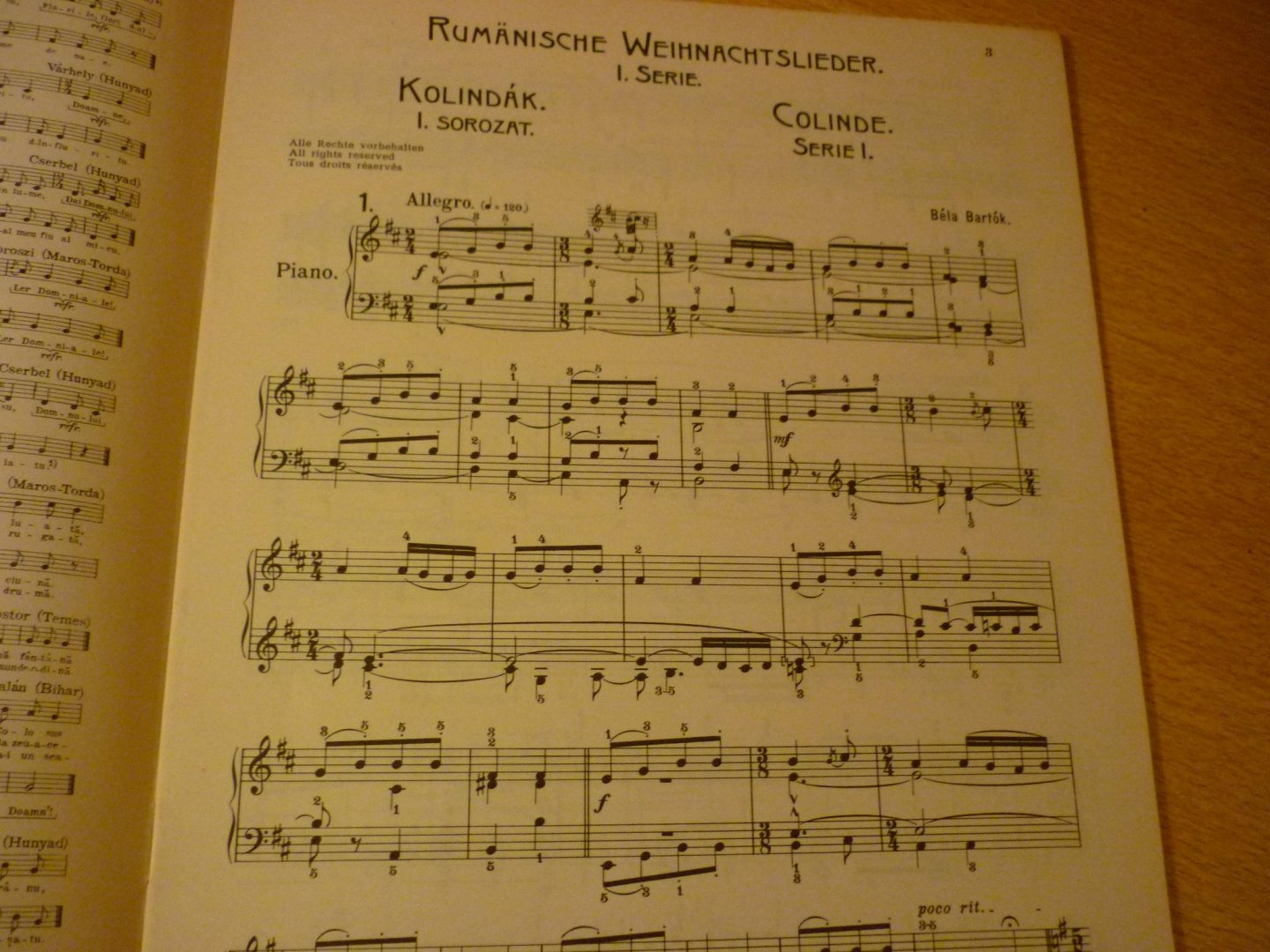 Bartók; Béla Rumänische Weihnachtslieder - Rumänische Weihnachtslieder; Roman Kolinda-Dallamok/ Melodii de Colinde/ Rumanian Christmas Carols - Piano Solo. Für Klavier mit zwei Händen (ohne Oktavenspannung) gesetzt.