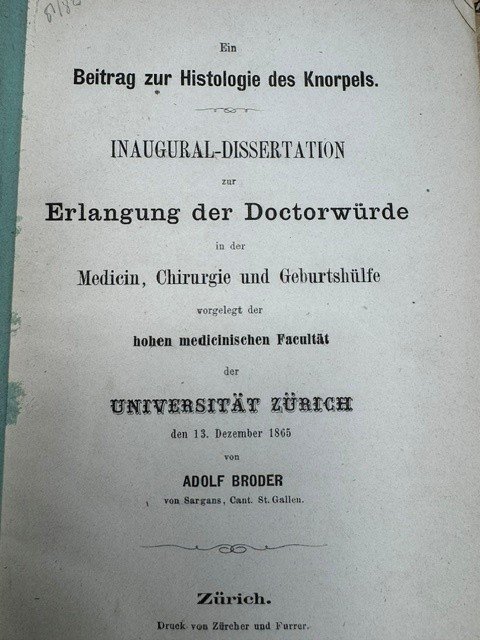BRODER, A., - Ein Beitrage zur Histologie des Knorpels.