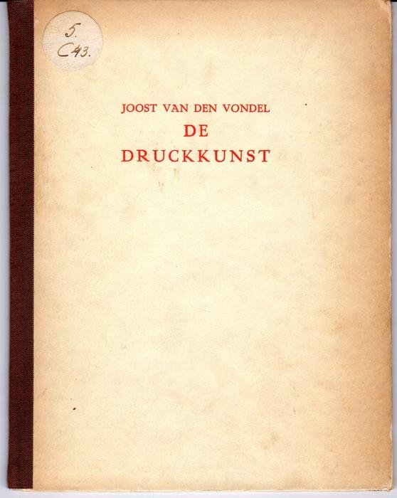 Vondel, Joost van den - De Druckkunst – Aen Balthasar Moerentorf