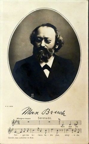 Bruch, Max: - [Fotopostkarte, Oval, en face, mit gedr. Notenzitat]