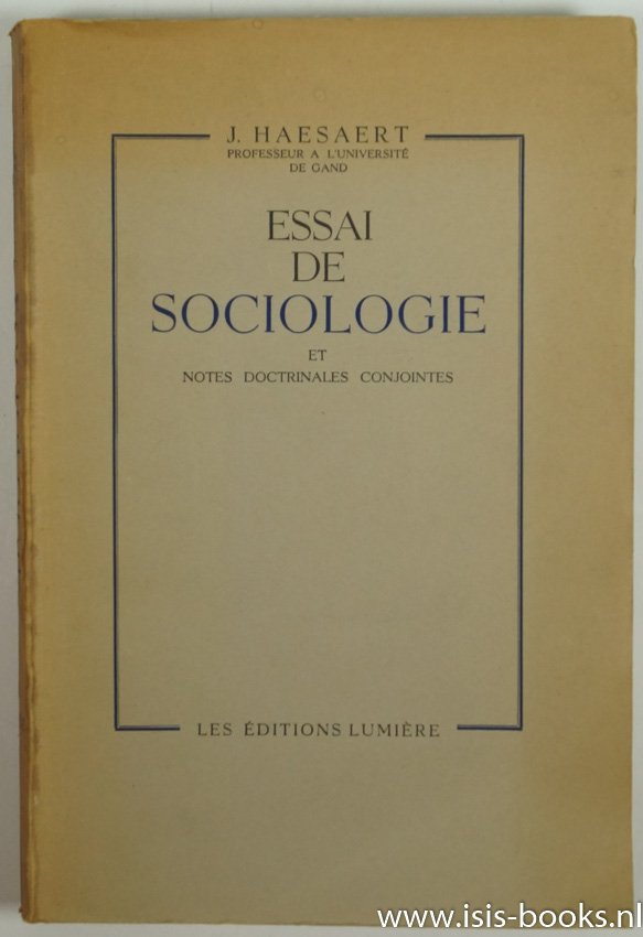 HASAERT, J. - Essai de sociologie et notes doctrinales conjointes.
