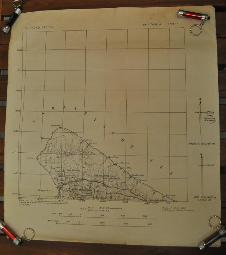 Uitgave naar driehoeksmeting J.V.D. Werbata, W.A. Jonckheer en  E.E. Ecker periode 1907- 1909 - Stafkaarten Curaçao CURACAO 1942 ( 14 parts / maps out of 18 )