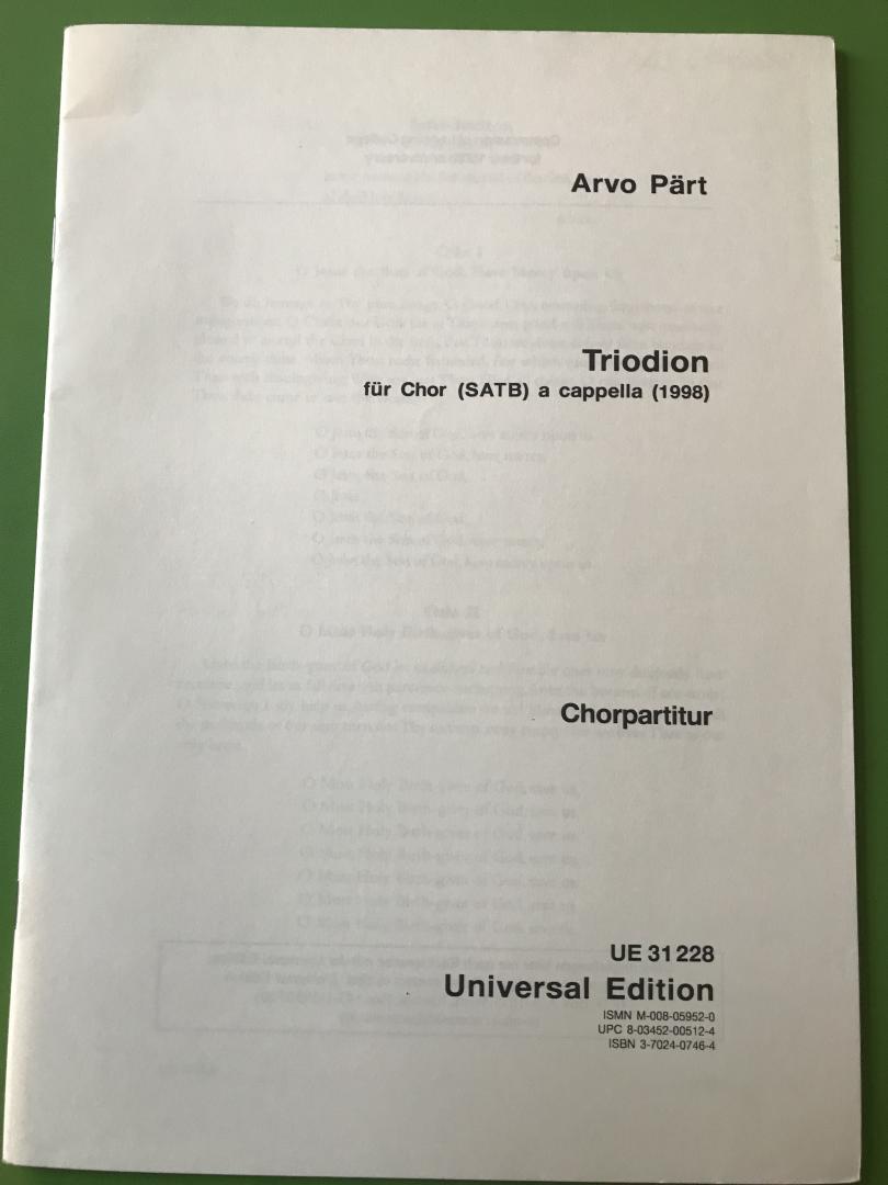 Pärt, Arvo - Triodion, Chorpartitur, SATB chorus a cappella