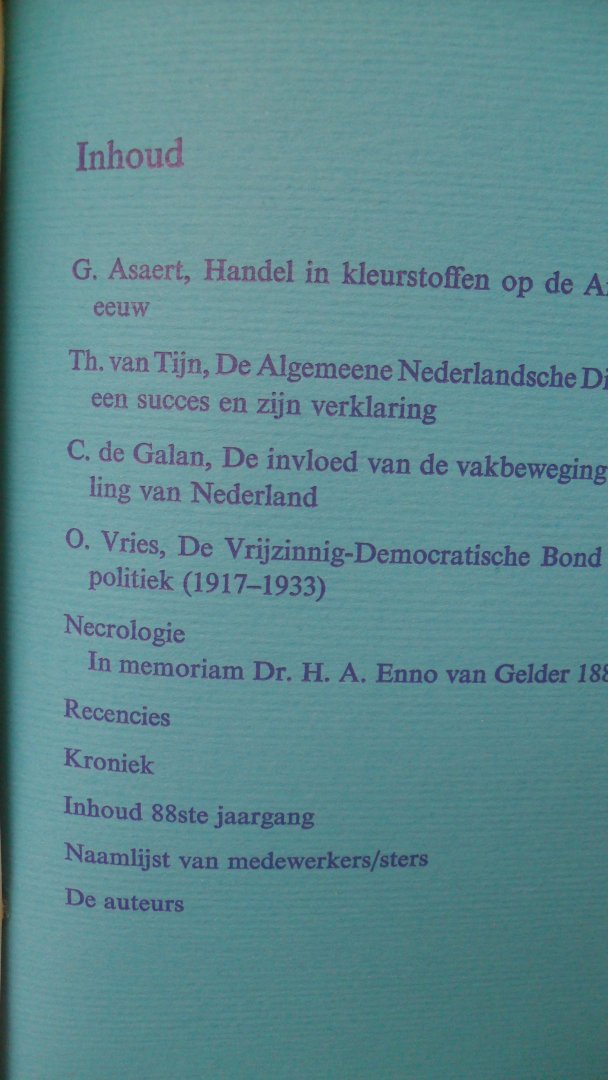 Redactie - Bijdragen en mededelingen betreffende de geschiedenis der Nederlanden met o.a.: Enno van Gelder 1889-1973