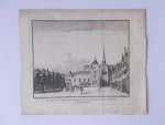 Pronk., C - GOES - De groote Markt, het Stadhuis en de groote Kerk te Goes. Kopergravure uit 1745. Tekenaar C. Pronk. Graveur: J.C. Philips.