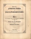 Prantl, Karl von. - Ueber die geschichtlichen Vorstufen der neueren Rechtsphilosophie.