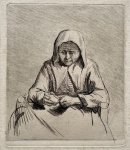 Johannes Pieter de Frey (1770-1834) after Rembrandt van Rijn (1606-1669). - Antique print I After Rembrandt: Old woman peeling an apple, published 1801, 1 p.