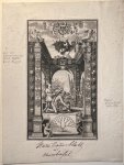 N.N. - Rare etching, geneology | Allegorical print of geneology with father time, obelisk, coat of arms, pedigree, former collection of Graf, Fürst Fugger.