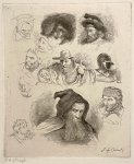 Jacobus Ludovicus Cornet (1815-1882) - [Antique print, etching] Studies of heads (studie van hoofden), published 1853, 1 p.