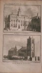 antique print (prent) - Stadhuis te Dordrecht. Groote Kerk te Dordrecht.