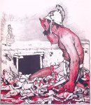 Piet van der Hem - Mars in loopgraaf omringt door gesneuvelde soldaten op spotprent