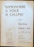 Tate, Arthur F.: - Somewhere a voice is calling. Song. Words by Eileen Newton