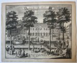 Anonymous, after Gerrit van Giessen (1692/3-ca. 1750) - [Antique print, etching] 't KOOREN-HUIS/Koorenhuis aan Prinsengracht Den Haag, published ca. 1735.
