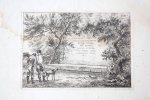 Hermanus Fock (1766-1822) - [Antique title page, 1801] UYT VRIENDSCHAP / Twee mannen bij stenen cartouche, set of landscapes, published 1801, 1 p.