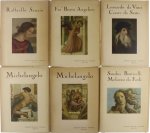  - 6 mapjes met gekleurde reproducties van Michelangelo, Raffaelo Sanzio, Fra' Beato Angelico, Leonardo da Vinci & Cesare da Sesto, Sandro Botticelli & Melozzo da Forlì