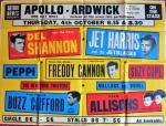 Affiche popconcert - Large poster of Popconcert Del Shannon, Freddy Cannon, Jet Harris, Buzz Clifford, 4th October 1962  Apollo Ardwick Theatre Manchester