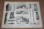  - Antieke prent - Cultuur en gebruiksvoorwerpen van de Steentijd  - Circa 1875