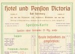 MENU - Speisen-Karte für Hotel und Pension Victoria - Bad Harzburg, 1907.