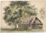 Anonymous. - Drawing, watercolour ca 1850 | Watercolour drawing of house in a wooded landscape.