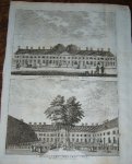 antique print (prent) - (Jordaan) `t Huiszitten weduwen hof van vooren. `t Huiszitten weduwenhof van binnen naar agteren te zien. (Amsterdam).