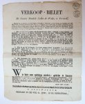  - Pamphlet: Verkoop-billet. De notaris Hendrik Saakes de Walle, te Ferwerd, Benoemd door de Regtbank ter eerster Instantie resideerende te Leeuwarden, zal ten verzoeke van Freeks Jelles Miedema, Guardenier, woonachtig onder Hallum, als Eigenaar ...