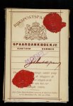 Redactie - spaarbankboekje Rijkspostspaarbank als mapje met boekje appeltje voor de dorst, postzegels en aanbiedings brief i.v.m. 100 jarig jubileum 1881-1981 postgiro rijkspostpostspaarbank uitsluitend voor medewerkers postgiro/rijkspostspaarbank