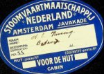 Stoomvaart Maatschappij Nederland - Bagagelabel SMN, voor de hut, beschreven