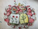  - Two attractive hand drawn and hand coloured coats of arms. Heraldic design for an alliance (alliantiewapen).