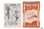 Obiol, Ramado y La Cueva, Sibec (bandsman). (Rubio Albiol illustr.) - 3 partititions musicales (Latin). Pt. format: 1) Obiol, S. Calé Io. Tanguillo & A. Carcellé. El baston de faraón. Fox-garrotin. - 2) Luis Ramadao & La Cueva. Boléro Chino (Boléro chinois). - 3) Sibec. Carentina. Bolero. Au verso: Halima. Bole...
