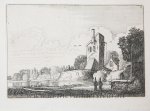 Jan van de Velde II (1593-1641); Claes Jansz. Visscher (II) (1586-1652); Pieter Schenck II (1660-1713) - Antique print, etching | Landscape with fortress, a tower and a chapel, published before 1713, 1 p.