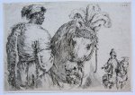 Stefano della Bella (1610-1664) - [Antique print, etching] S. della Bella, Black man feeding a horse. ca. 1662