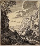 Jacob Lutma (1624?-1654), after Jan Both (1618/22-1652) - Antique print, etching | Landscape with two travellers (landschapsprent), published ca. 1645, 1 p.